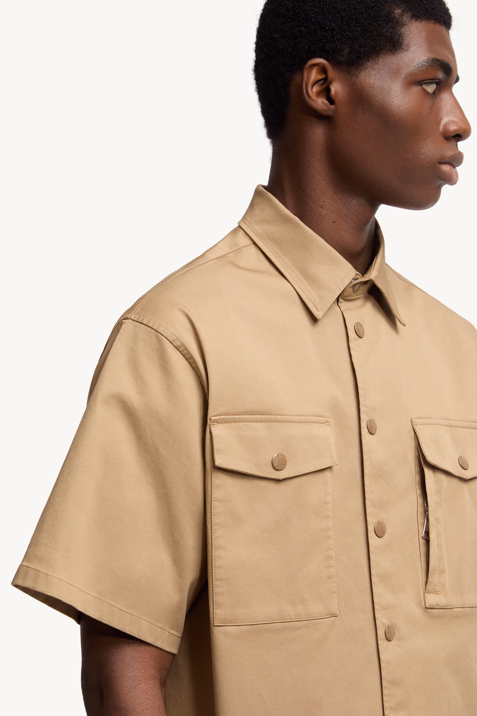 Cotton Gabardine Short Sleeve Shirt Men Beige Moncler 6